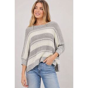Hollister Women Oversized Crewneck Sweater Size L Short White Striped New 1126U